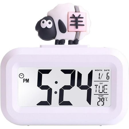 LANFENG Cute Kawaii Alarm Clock with Piggy Shape and LED Screen for , Cartoon Design, Digital Calendar and Temperature Display, 1 Count