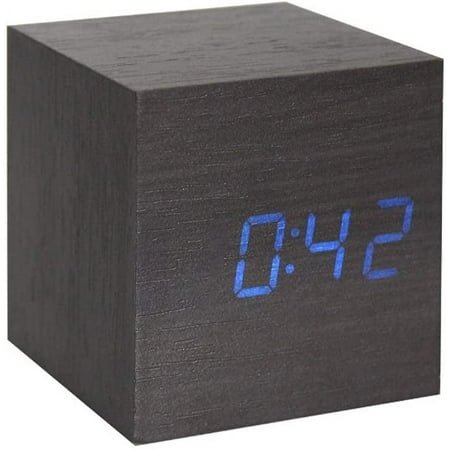LANFENG Wooden Alarm Clock Mini Cube LED Digital Clock with Time Date Temperature Display Voice Control and 3 Brightness Levels for Office Travel