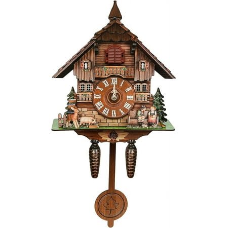 Large Cuckoo Clock Vintage Black Forest House Clock, Creative Decorative Wall Clock Tranditional Handcrafted Pendulum Clock for Living Room Bedroom Farmhouse Wall Decoration