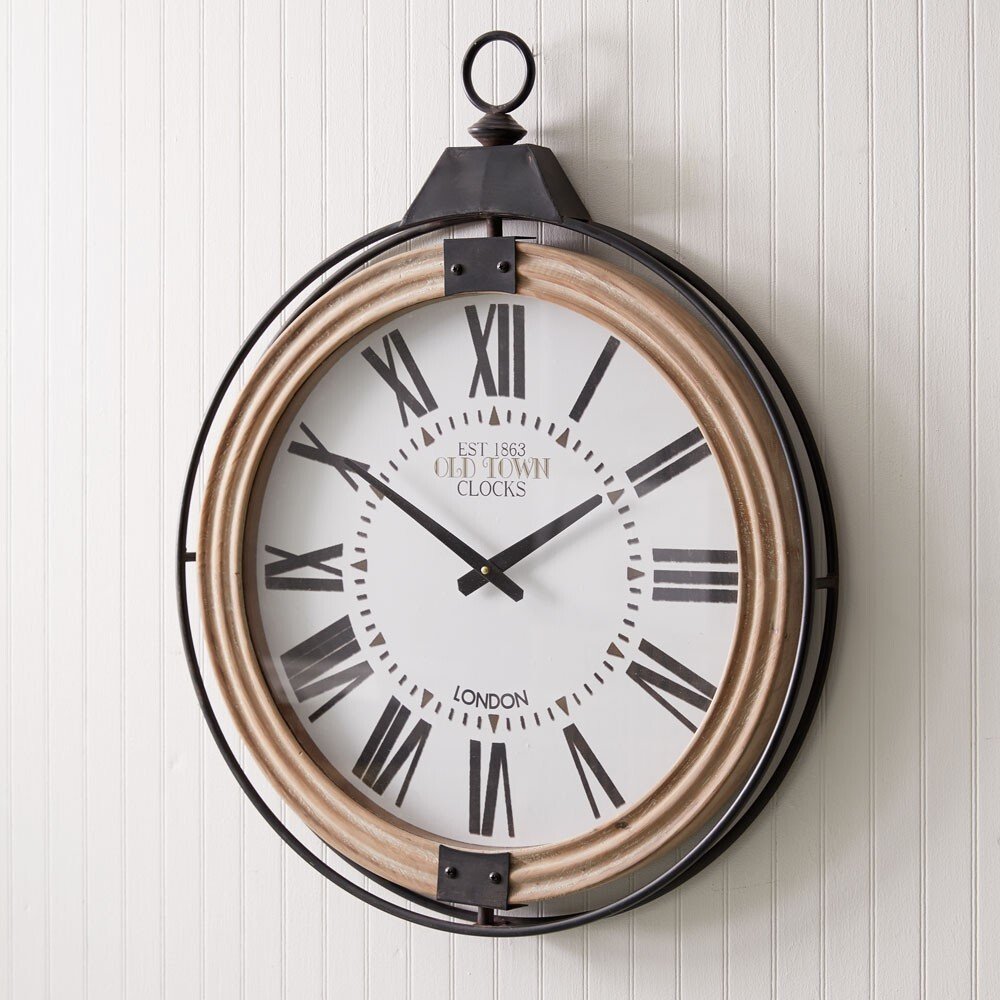 Large Pocket Watch Style Wall Clock with distressed finish