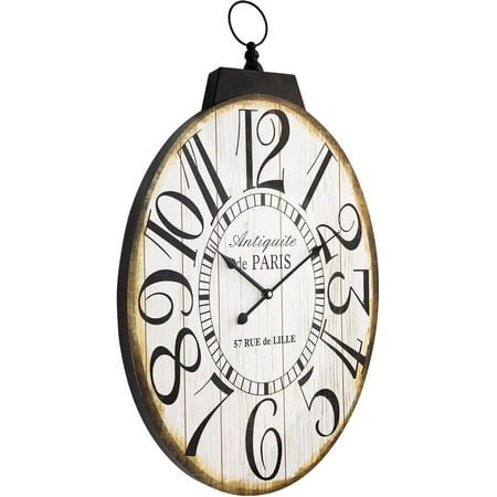 Large Wall Clocks, 29 Inch-High Oversized Oval French Vintage Farmhouse Design, Battery Operated Silent Wall Clock for Living Room,Kitchen,Bedroom (Brown)