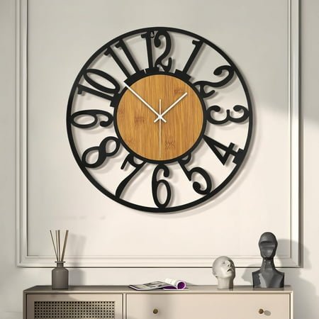 Large Wall Clocks,Silent,Non Ticking,Battery Operated Rustic Round Modern Big Wood Wall Clock for Living Room, Bedroom,Kitchen,Farmhouse,Office,Home Decor