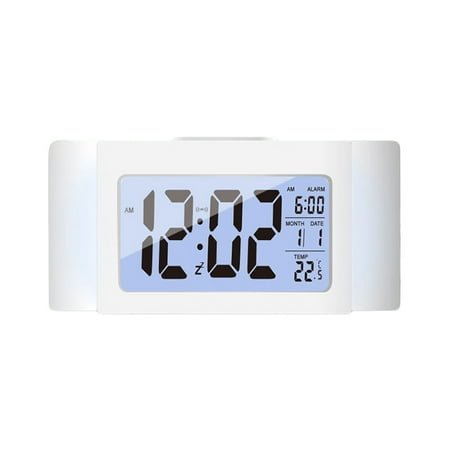 LCD Alarm Clock Upgrade Temperature Version Multifunctional Smart Alarm Clock Mute Mini Bedside Electronic Digital Clock Radio without Battery (White)