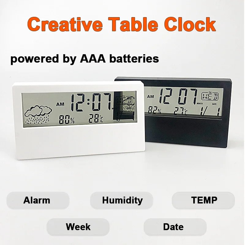 LCD Small Alarm Clock Creative Weather Display Multifunction Electronic Temperat
