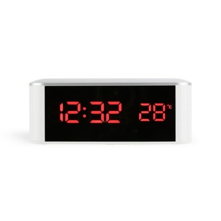 LED Alarm Clock Thermometer Digital Wall Clock with Seconds for Seniors for Heavy Sleepers Adults,Red Words