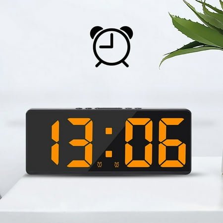 LED Digital Alarm Clock 6.1 Large Display Desk Clock, 5-Brightness Dimmer, Voice Wake-Up, Dual Alarm, Snooze, USB/Battery Power, for Bedroom Office