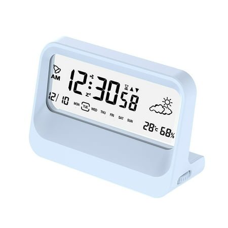 Light Blue Transparent Digital Clock With Temperature Humidity Display Alarm Timer Multifunction Electronic Desk Decor 5.2X3.6X1.9 Inch Plastic Material Modern Home Office Light Blue