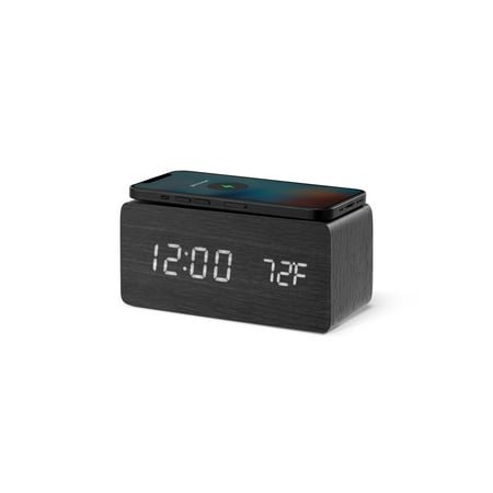 Linsar LED Wireless Charging Wooden Alarm Clock -Black wood