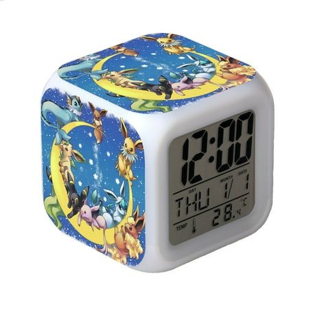LISACANN LED Alarm Clock Pokémon Pattern Creative Desk Table Clock Glowing Electronic Colorful Digital Clock for Unisex Adults Girl Boy Kids Children Toy Birthday Present Gift QQ610-824