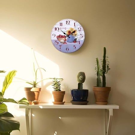 Livrdious 30cm European Retro Rustic Sunflower Wall Clock Home Living Room Decoration Wall Clock on Clearance