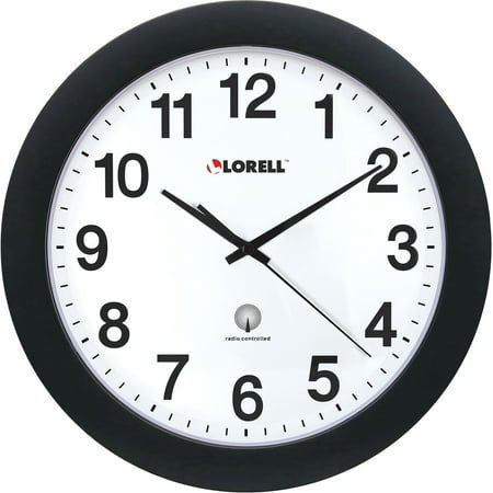 Lorell 12 Round Radio Controlled Wall Clock - Analog - Quartz - White Main Dial - Black/Plastic Case | Bundle of 5