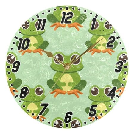 Lovely Frogs Wall Clock 9.8 inch Battery Operated Clocks Non-Ticking Silent for Bedroom Office Kitchen Living Room(Gold)