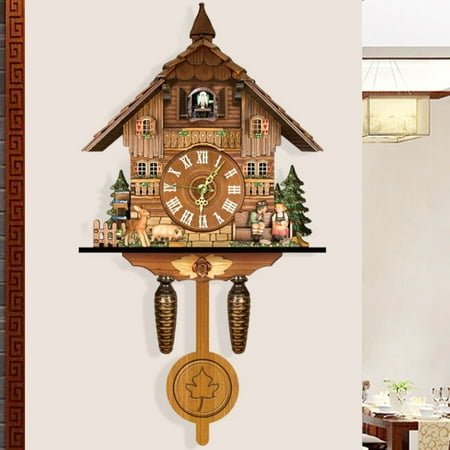 Loyalheartdy Wall Clock Antique Bird Time Bell Swing Alarm Watch Pendulum Clock Home Decor 9.84x3.94x18.11