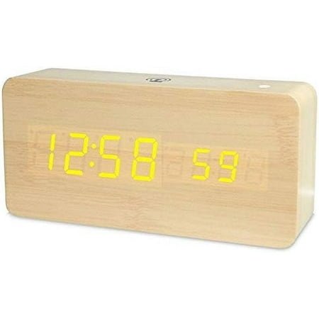 LT-1035 LED Display Digital APP Smart Alarm Clock Home Furnishings (Color : Yellow Light Bamboo Wood)