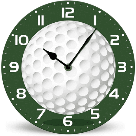 Lucidhisun Golf Decoration Battery Operated Round Wood Silent Non Ticking Wall Clock 10in, Golf Decorative Battery Operated Wall Clocks for Living Room, Bathroom, Bedroom, Office or School