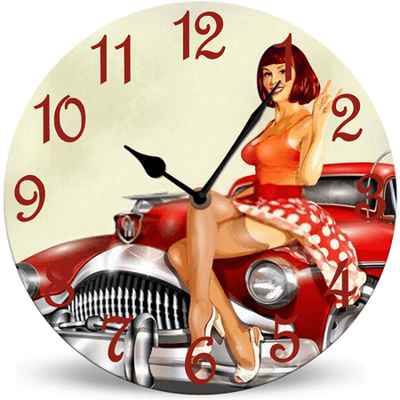 Lucidhisun Mechanics Repair Shop Wood Clock 10in Battery Operated Non-Ticking Wall Clock, Retro Wooden Rear End Specialist Garage Decoration Clocks for Kids Room Living Room Bathroom