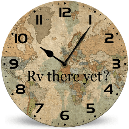 Lucidhisun Rv There Yet Living Room Clocks Wall Battery Operated - 10in Unique/Funny Map Decor Gift Wall Clock for Living Room, Kitchen, Bathroom, Bedroom, Office or School