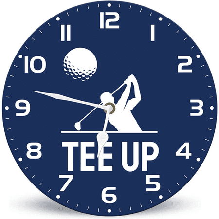 Lucidhisun Tee Up Golf Decoration Wooden Clock 10in Silent Non-Ticking Battery Operated Wall Clock, Sports Enthusiasts Decorative Clock for Kitchen Living Room Bedroom Bathroom