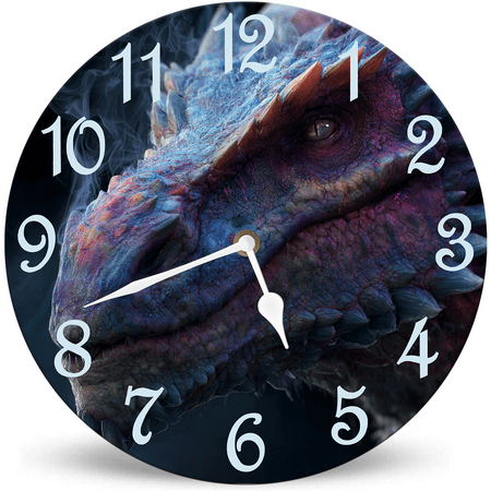 Lucidhisun Watercolor Dragon Wooden Clock 10in Silent Non-Ticking Battery Operated Wall Clock, Unique/Funny Gift Wall Clock for Living Room, Kitchen, Home,Bathroom, Bedroom, Office or School