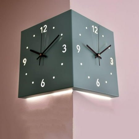 Luxury Corner Wall with Light,Sided Corner Clocks for Living Room Decor,Double Sided Corne, Double Sided Wall Clock with Light (Blue)