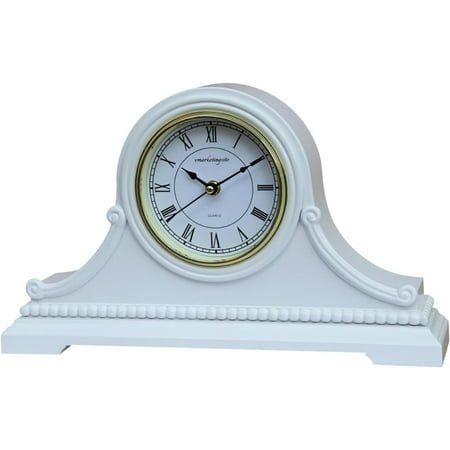 mantel clocks, battery operated, silent wood table clock with westminster chimes on the hour, solid wooden shelf chiming mantle clock, 9 x 16 x 3 (white - roman numerals)