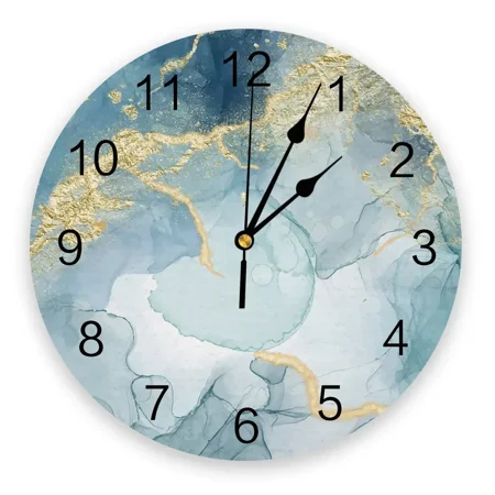 Marble Abstract Blue Design Wall Clocks Silent Home Cafe Office Wall Decor Clocks for Kitchen Wall Art Large Wall Clocks 25cm（10 Inch）