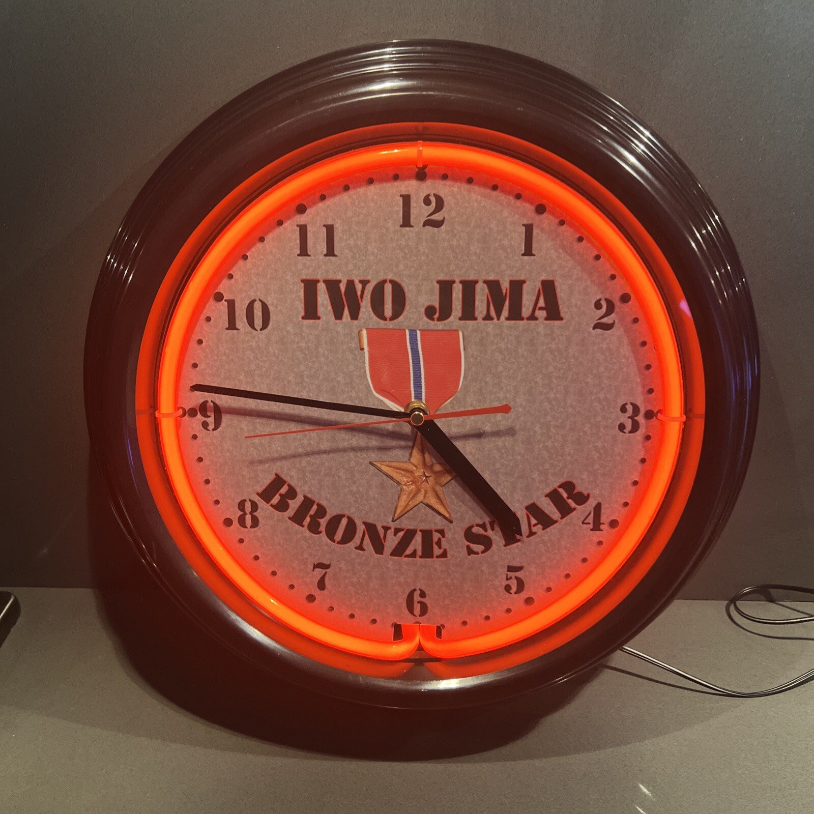 Marine Corps World War 2 Clock Neon Wall ~Iwo Jima Bronze Star~