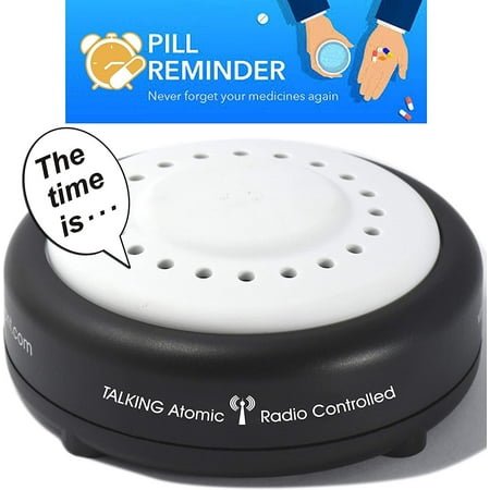 MaximalPower Atomic Talking Alarm Clock LCD Black 8 Daily Alarms, Easy to Use