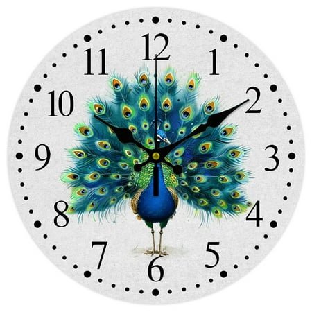 MDF Printed Wall Clock for Home Living Room Bedroom Decoration Flat Round Peacock 300mm