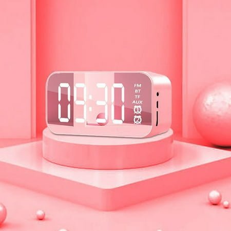 Mini Bluetooth Speaker,Fm Radio Alarm Clock,Portable Card Mirror Design,Home Decor Gift,Children's Room,Sound Alarm Settings,Battery Operated,Wall Mountable,Night Light,Travel Companion,NCHKUN