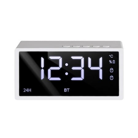 Mirror Clock Bluetooth Speaker with FM Radio, SD Card Slot, Dual Alarm, Temperature Display, 3W HD Sound, 10H Playtime, Compact Desktop Audio for Home Office Travel