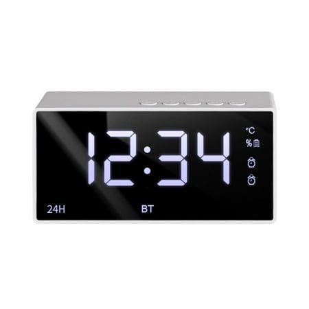 Mirror Clock Bluetooth Speaker with FM Radio, SD Card Slot, Dual Alarm, Temperature Display, 3W HD Sound, 10H Playtime, Compact Desktop Audio for Home Office Travel