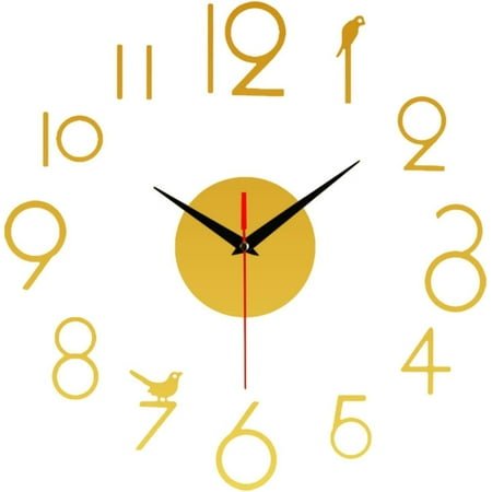 Miyuadkai Hangs Frameless 3D Wall Clock Large Silent for Living Room Modern Wall Clock Number for Bedroom Home Office Decor Easy to Emble Utility Gold one Size