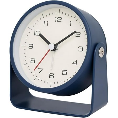 Modern Analog Alarm Clock, 3.5 Inch Minimalist Metal Border Table Alarm Clock, Silent Non Ticking Desk Alarm Clock with Battery Power, Bedside Alarm Clock for Kids Student(Navy Blue)