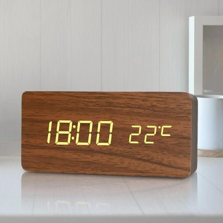 Modern Digital Clock Setting Wood USB/Battery Large LED Display Bedroom Home Decor Kids , Brown
