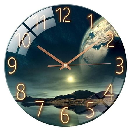 Modern Glass Wall Clock Pendulum Living Room Nursery Bedroom Decor, Diameter 30cm Round decor for art Wall Hanging Clock - The Earth Landscape