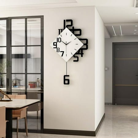 Modern Large Wall Clocks for Living Room Decor Big Silent Pendulum Wall Clock Battery Operated for Office Kitchen Bedroom Home Decoration Wooden 30 Inch Giant White Wall Watch Clock Non-Ticking
