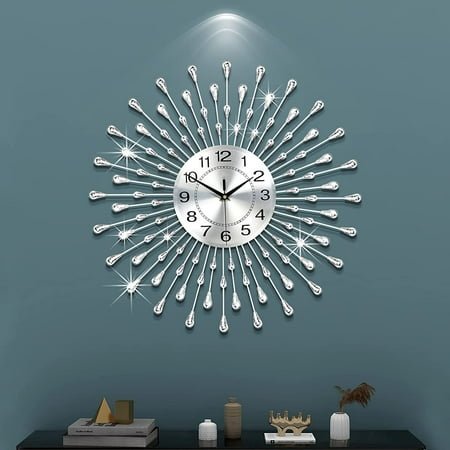 Modern Large Wall Clocks for Living Room Decor Big Silent Wall Clocks Battery Operated Quartz for Bedroom Office Kitchen House Metal 24 Inch Silver Round Clock Wall Decorative for Home Indoor