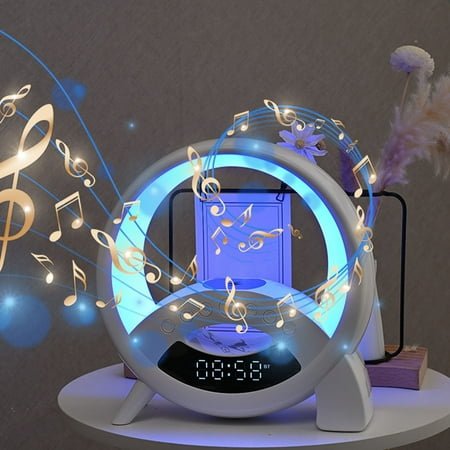 Momihoom Bluetooth Speaker Alarm Clock with Wireless Charging 15W, RGB Ambient Beside Lamp, Smart Music Gifts for Adults or Teens