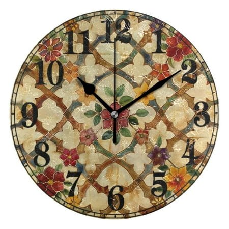 Moroccan Trellis Flowers Silent Wall Clock 10 Non-Ticking Battery Clock