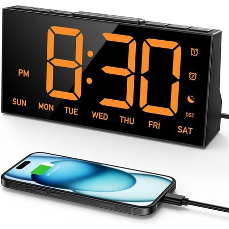 Mpow Alarm Clock for Heavy Sleepers, Digital Alarm Clock for Bedroom, Adjustable Brightness, Customizable Alarms, Automatically Dim at Night, Progressive Volume,DST, Alarm Clock for Kids Adults