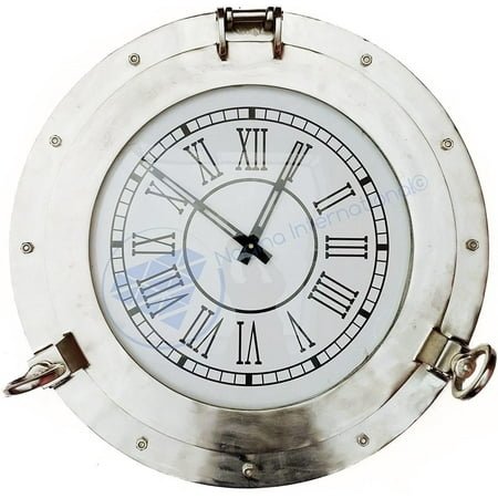 Nagina International Large Aluminum Nickel Plated Wall Clock | Porthole Pirate's Gifts (12 Inches)