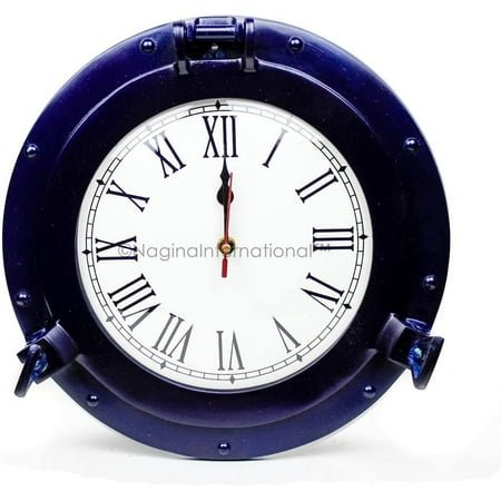 Nagina International Nautical Porthole Aluminium Blue Color | Maritime Wall Decor (8 Inches, Clock)