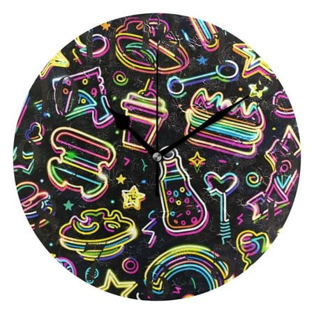 Neon Cake Star Drink Wall Clock 9.8 inch Battery Operated Clocks Non-Ticking Silent for Bedroom Office Kitchen Living Room
