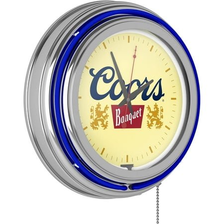 neon clock - retro coors banquet logo analog wall clock with pull chain - for kitchen, garage, game room, or home bar by **