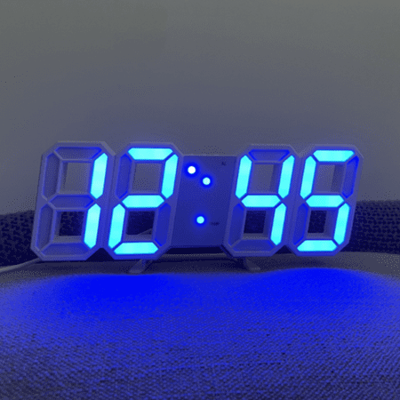 New 3D LED Clock Digital Wall Desk Alarm 9.7 Inch Brightness Adjustable Gift Present Blue 1 Piece