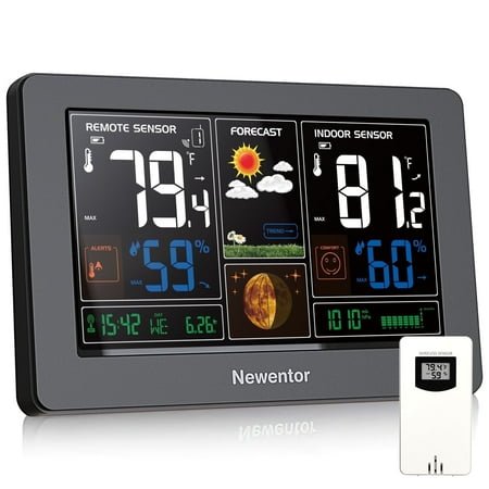 Newentor Q3 Weather Station Wireless Indoor Outdoor Thermometer with Atomic Clock