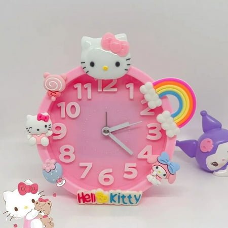 New Sanrio Hello Kitty Alarm Clock Anime Figure Y2K Girls Silent Clock Cartoon Kawaii Student Bedroom Dormitory Wake Up Clock