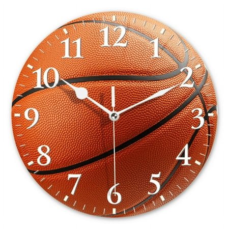 Non-Ticking Silent Wall Clocks Personalized Analog Round Clock Battery Operated Clocks Decorative for Kitchen,Office-Basketball Ball On White Background(10inch)