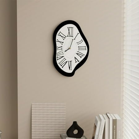 Nordic Irregular Wall Clock Melting Distorted Clocks Luxury Modern Roman Numeral Salvador Watch Wall Decor Home Living Room (40 x26cm)